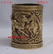 順?lè)邈~雕精品 純銅圓筆筒擺件，融合鐵雕工藝的商務(wù)禮品與辦公室裝飾
